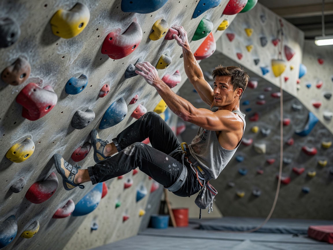 Climber repeating a technically difficult sequence during practice